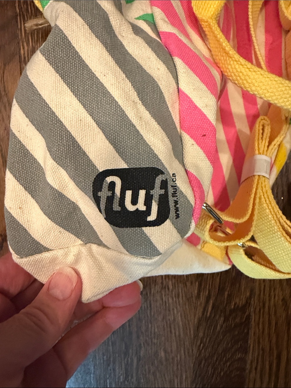 Fluf Lil B Pack Cotton Canvas Striped Wipeable Mini Backpack - Pink, Yellow - Picture 4 of 6